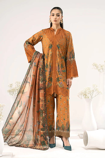 MARIA B - Embroidered Linen Suit DW-W25-59-Mustard