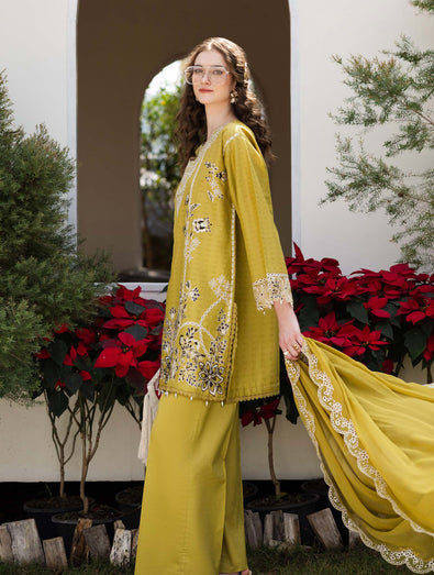 MARIA B - Embroidered Dobby Lawn Suit DW-EF26-104-Mustard