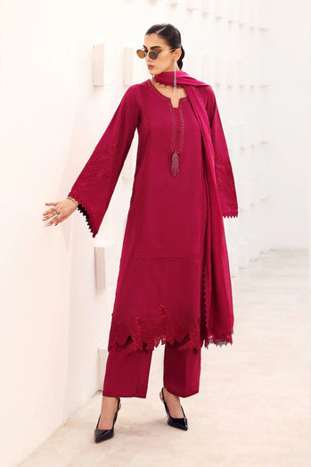 MARIA B - Embroidered Tassel Silk Suit MST-EF26-15-Hot Pink