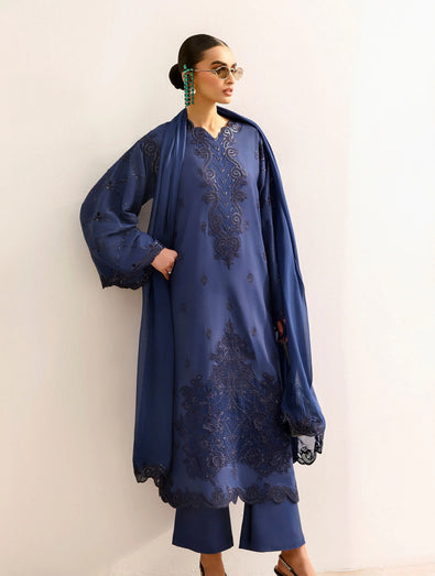 MARIA B - Embroidered Raw Silk Suit MST-EF26-32-Blue