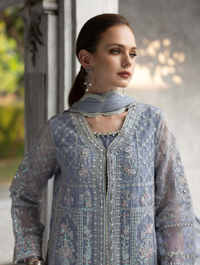 MARIA B - Embroidered Organza Suit SF-EF26-05-Sky Blue